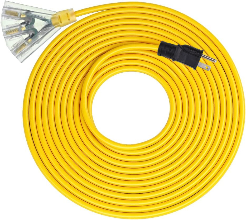 15FT Lighted Outdoor Extension Cord Triple-Tap 3 Way Splitter 15 AMP 12 AWG 15′