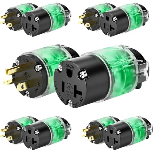 Set 20 Amp Extension Cord Ends 12Volt NEMA-20P &-20R, 5 Plug and Connector Set