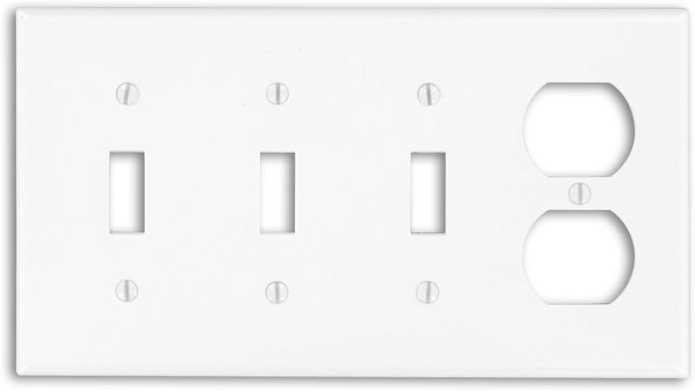 4-Gang 3-Toggle 1-Duplex Device Combination Wallplate, Standard Size, P38-W, Whi