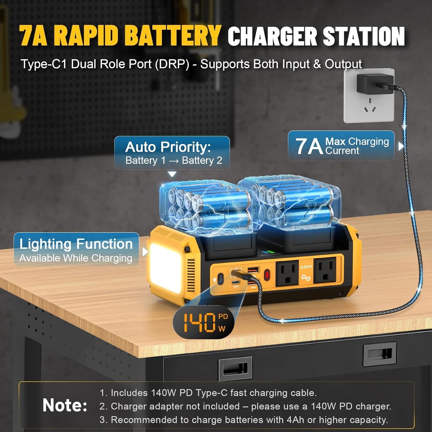 350W Pure Sine Wave Power Inverter Compatible with Dewalt 20V Battery