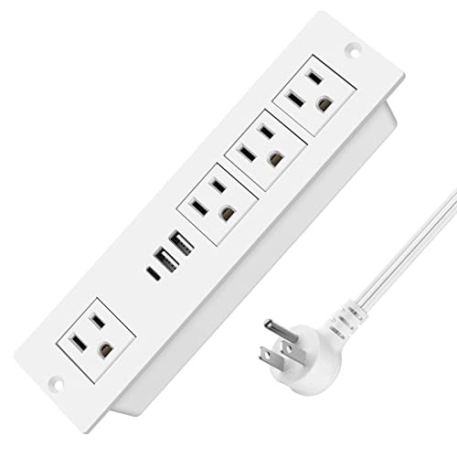 Recessed Power Strip with PD 20W USB-C, Flush Mounted Drawer 6FT 20W-2A1C-White