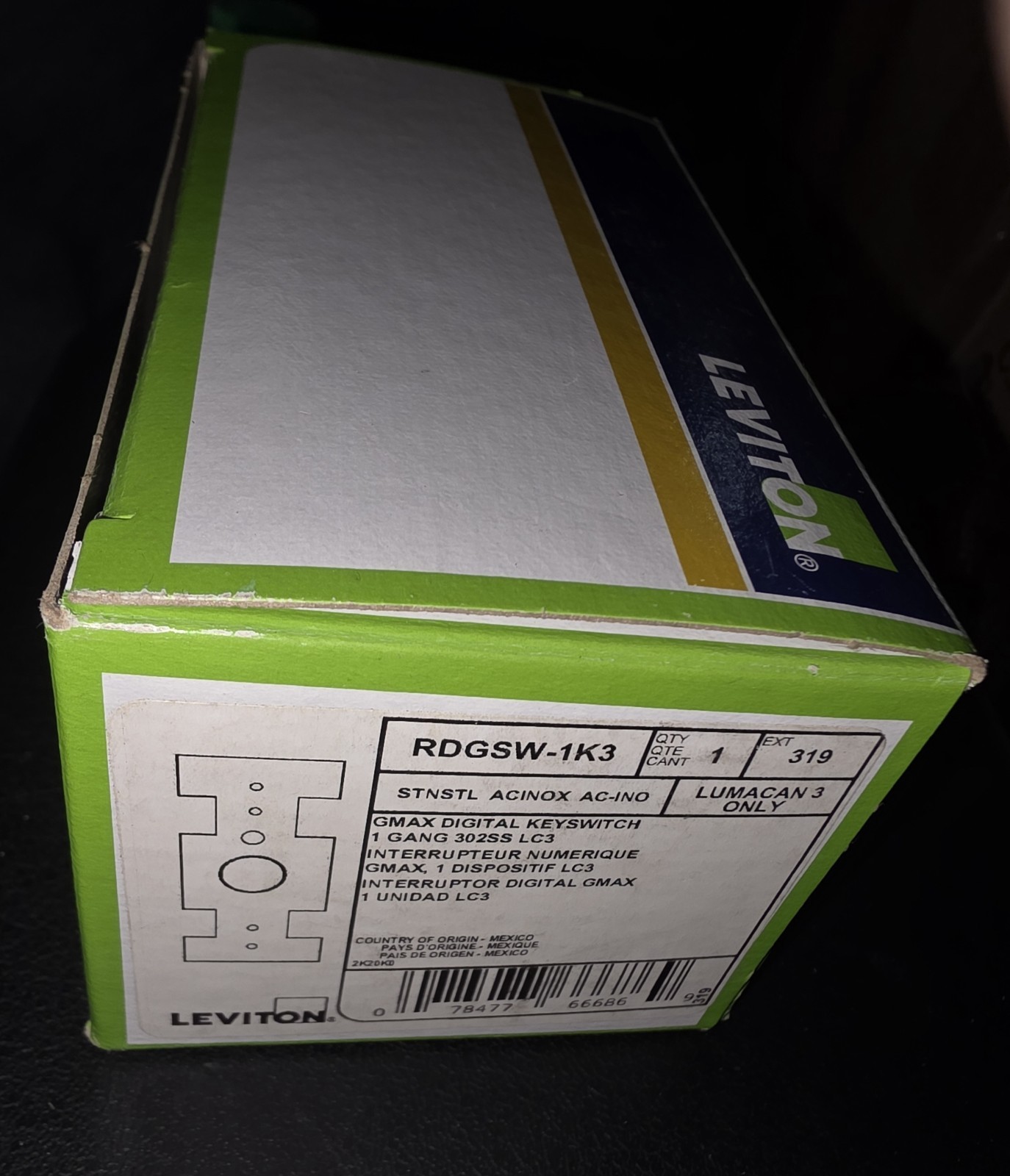 Leviton RDGSW-1K3 GreenMAX Digital Keyswitch, Light Switch, LumaCAN3, Stainless