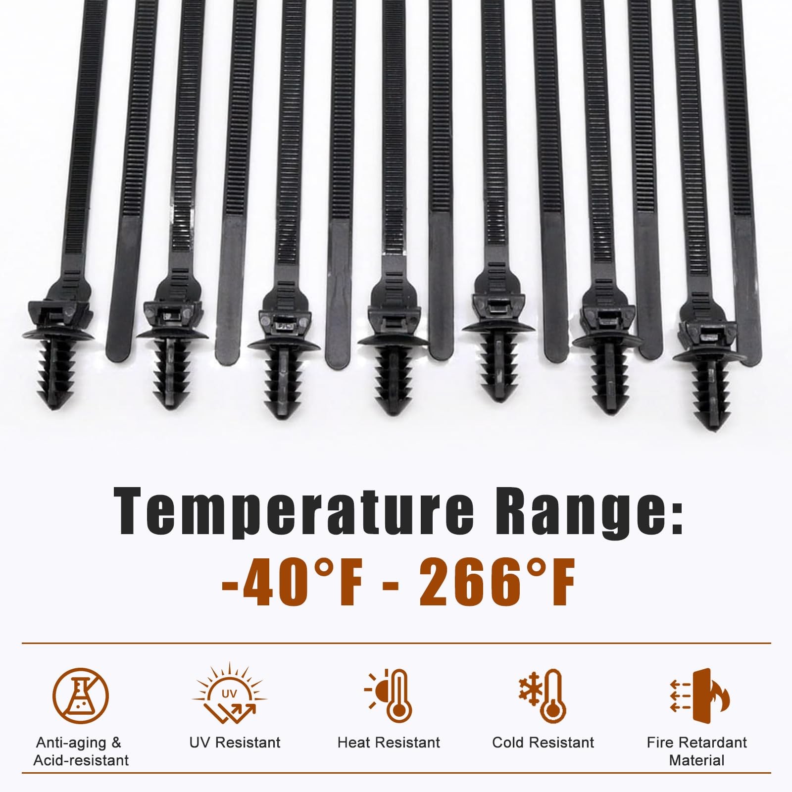 100Pcs 8in Black Push Mount Zip Ties Fir Tree Cable Wire Fastener Indoor Out