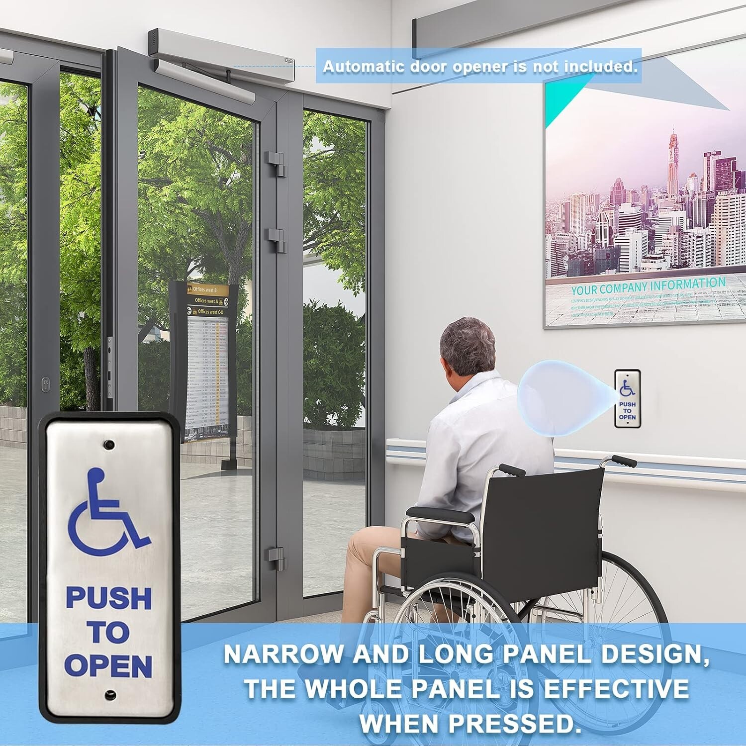 Handicapped Push Button for Automatic Door Opener,Single Narrow Wired Stainless