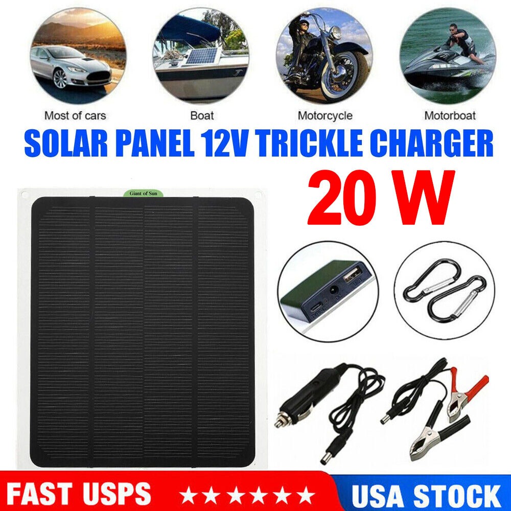 20W 12V Solar Panel Trickle Charger for Car, RV, Marine, Camper and Trailer Blue