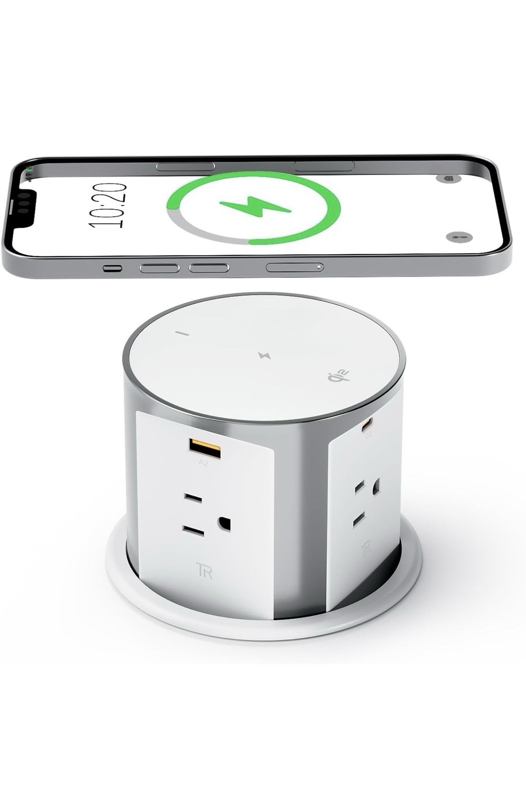 ANNQUAN 4″ Pop Up Countertop 4 USB + 4 Outlet 65W Wireless Charger 65W USB White