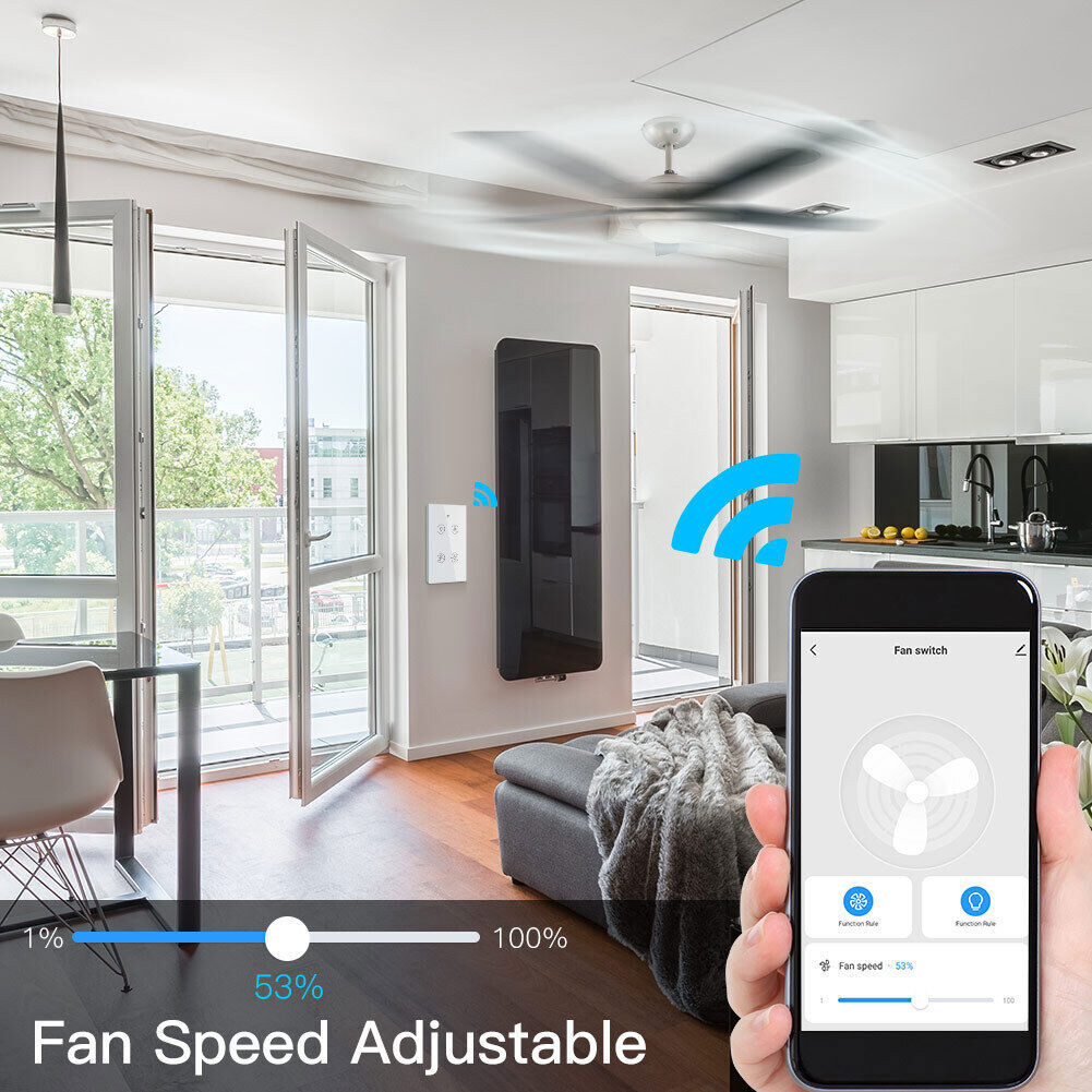 MOES WiFi RF Smart Ceiling Fan Light Switch Wall Touch Glass Panel Alexa Google