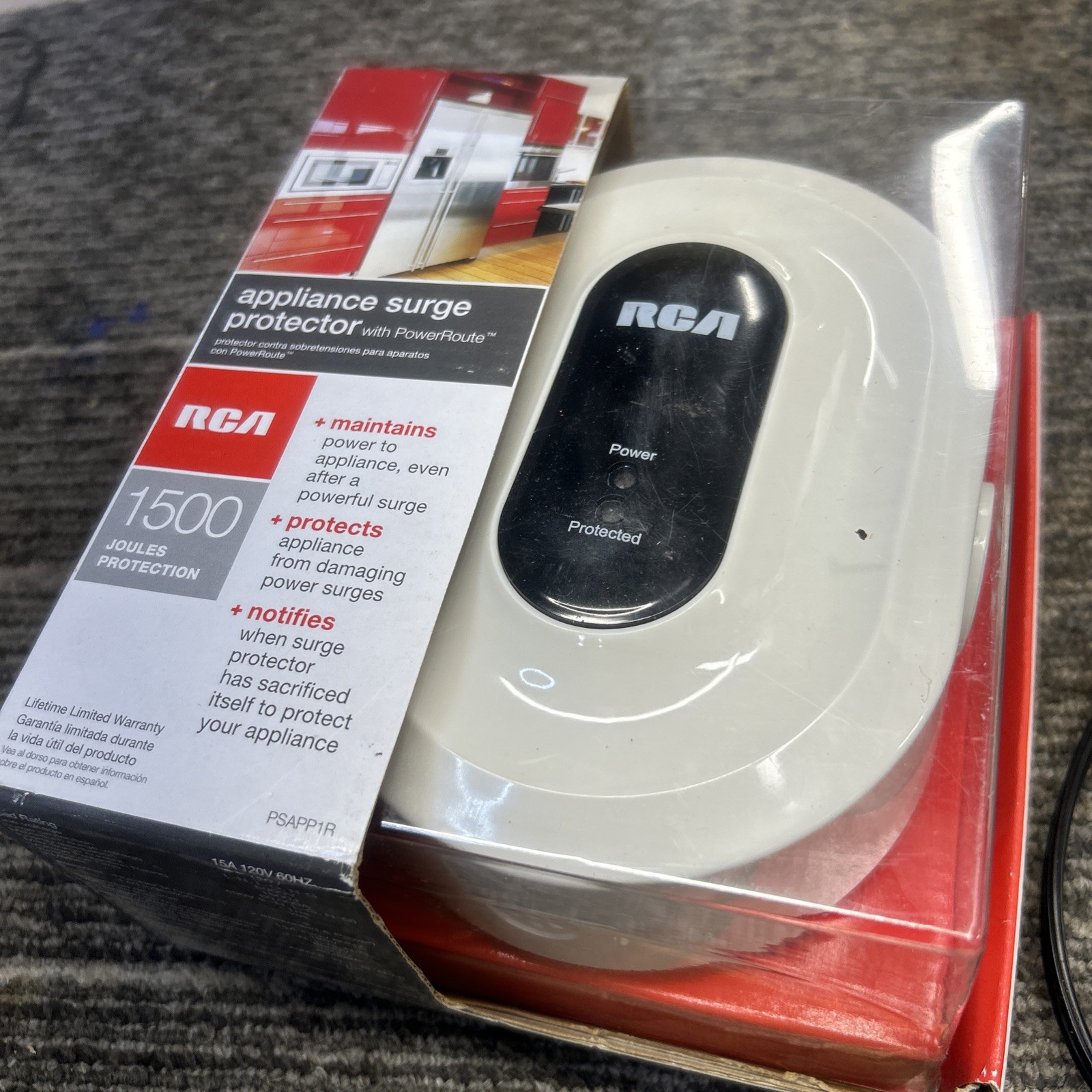 New RCA PSAPP1R Appliance Surge Protector 1500 Joules Alarm 2 Outlet Ship Free