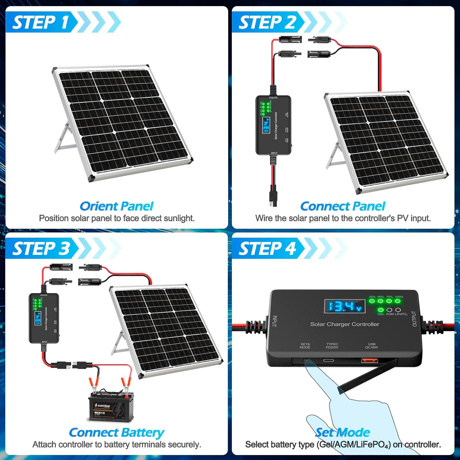 20A Solar Charge Controller 12V, 30V Max VOC | LCD Display, Multi-Protection | 2