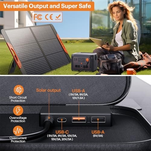 100W Portable Solar Panel with 5-in-1 Cable,23.5% Efficiency Mono 100W-1PCS