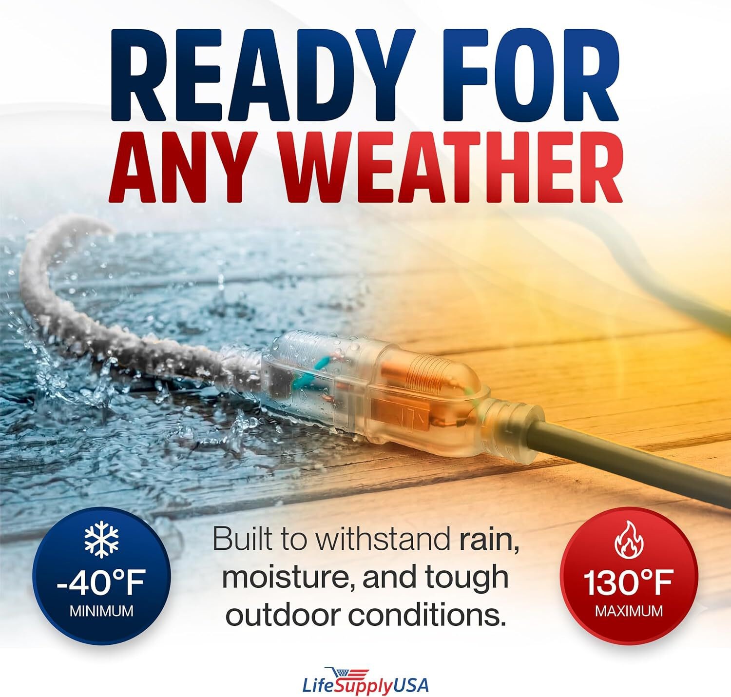 Outdoor/Indoor Extension Cord Heavy Duty 3 Prong SJTW, Waterproof, Flexible Cold