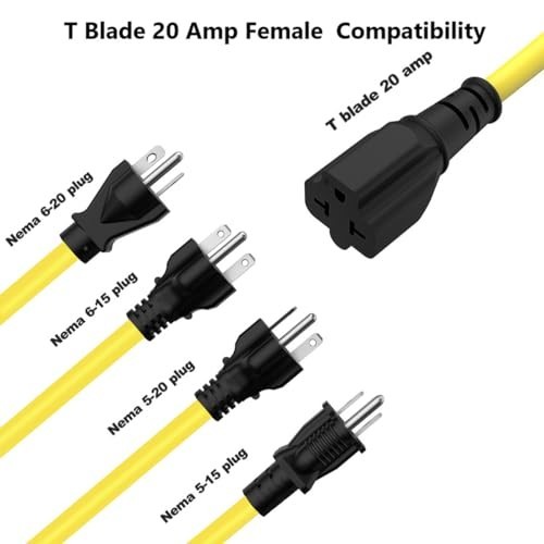 25 Ft 12AWG 20A 125V Extension Cord with 4-in-1 Outlet Adapter