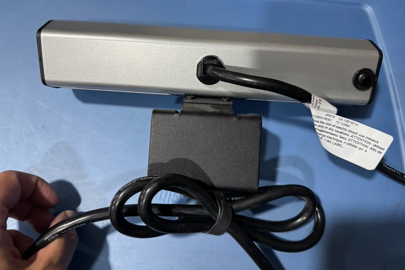 Clamp-On Desk Power Strip – 5 Outlets & 2 USB – Silver (Bus Grade Steelcase)