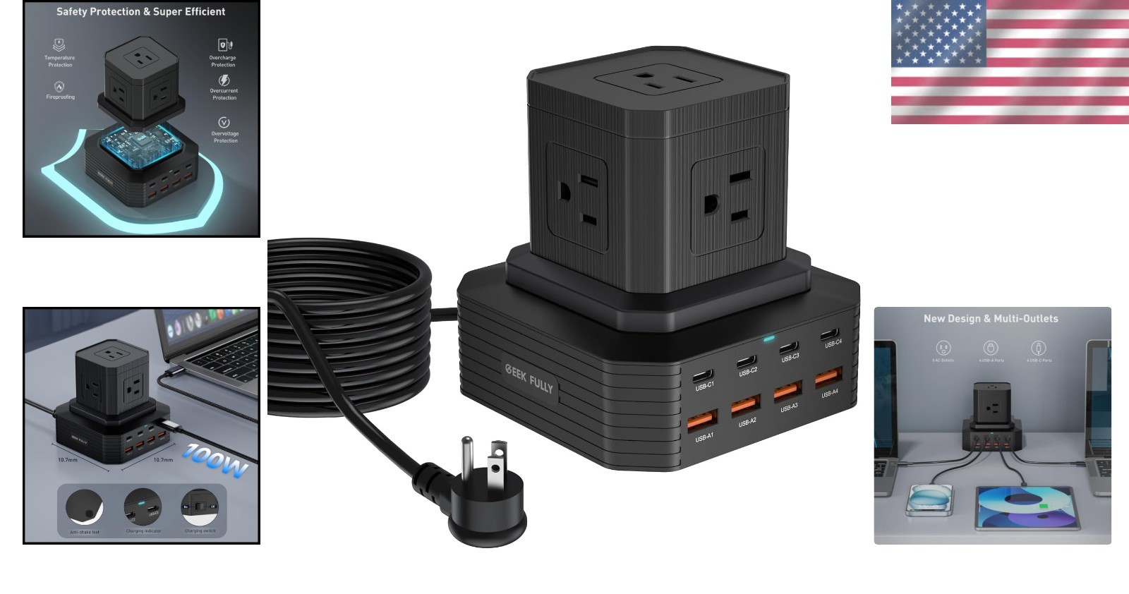 Versatile 13-in-1 USB-C Power Strip with Fast Charging & 6.6Ft Extension Cord