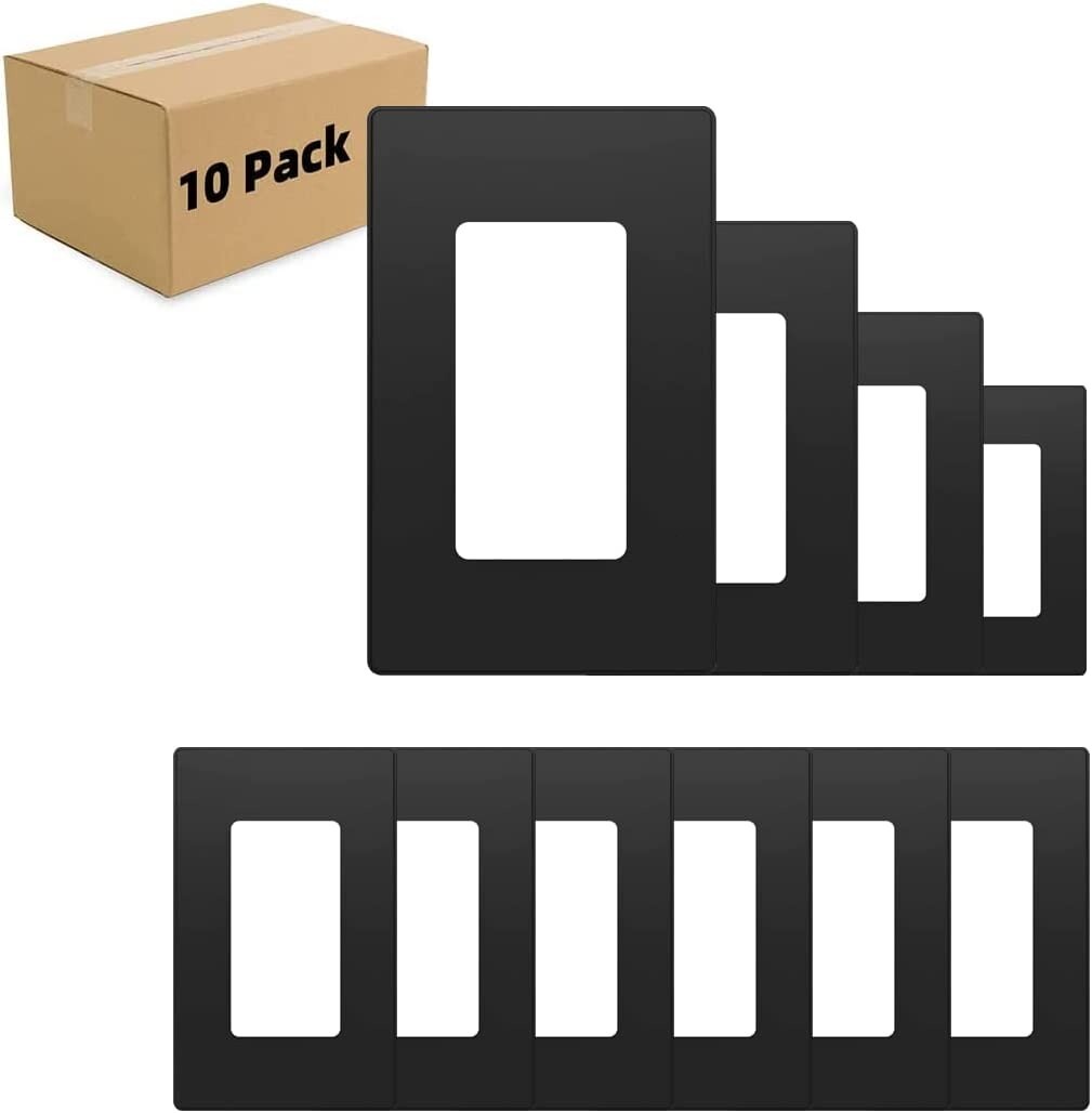 Black 1-Gang Decora Wall Plates, Standard Size Unbreakable Polycarbonate, 10Pack