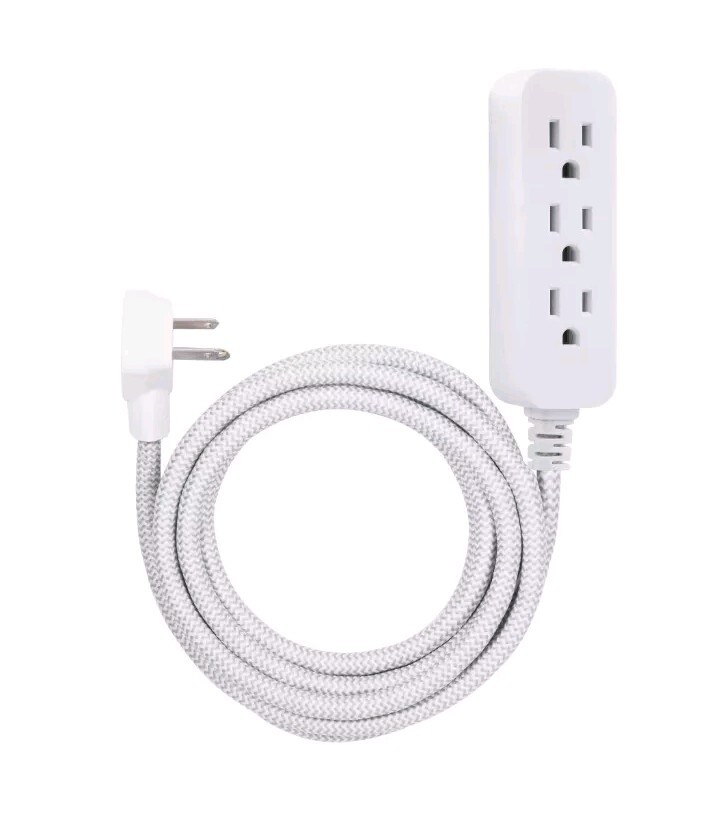 Cordinate Designer Extension Cord, 3 Grounded Outlets, 10-foot Cord and Low-Prof