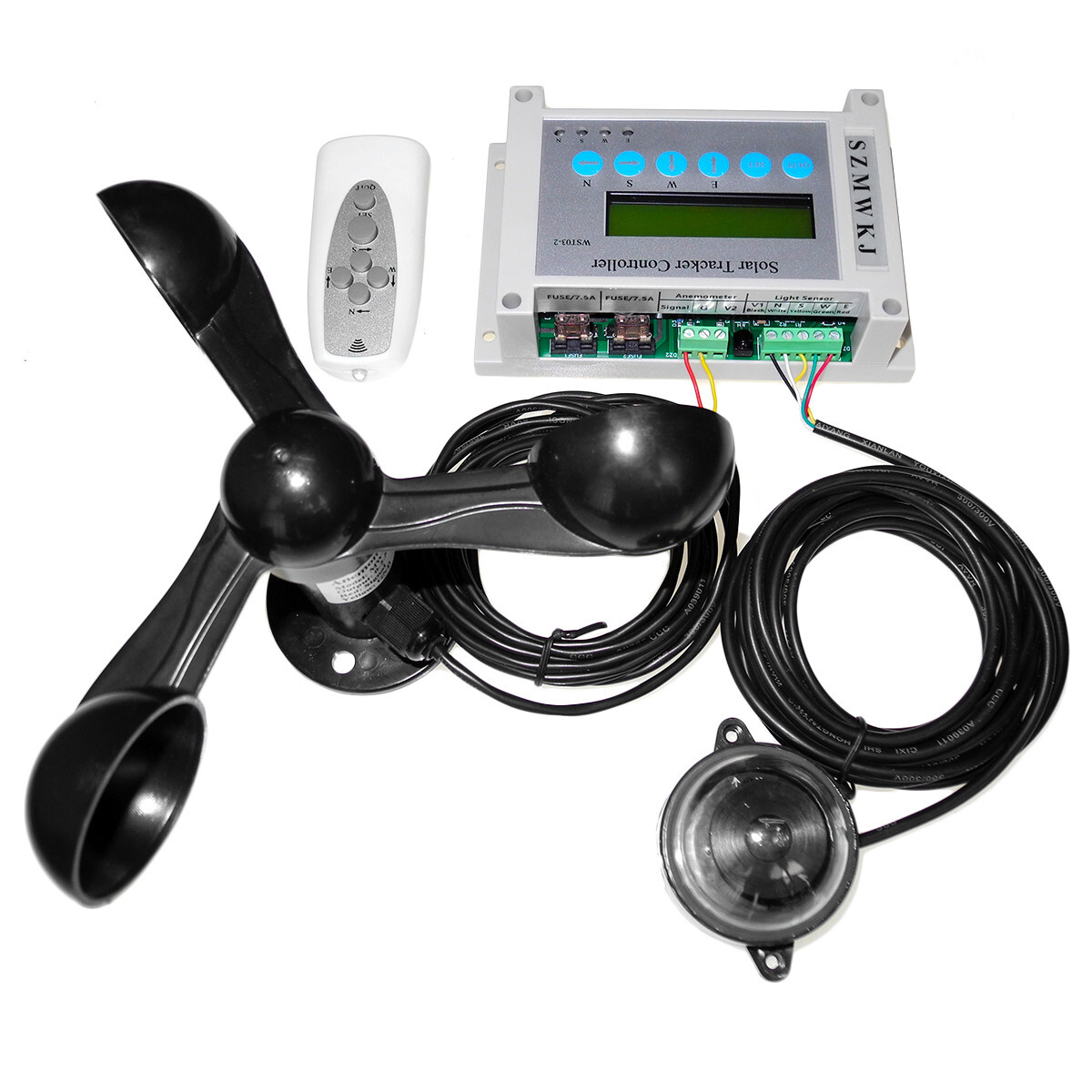 Dual Axis Solar Tracker Controller + Light Sensor + Wind Speed Sensor +IR Remote