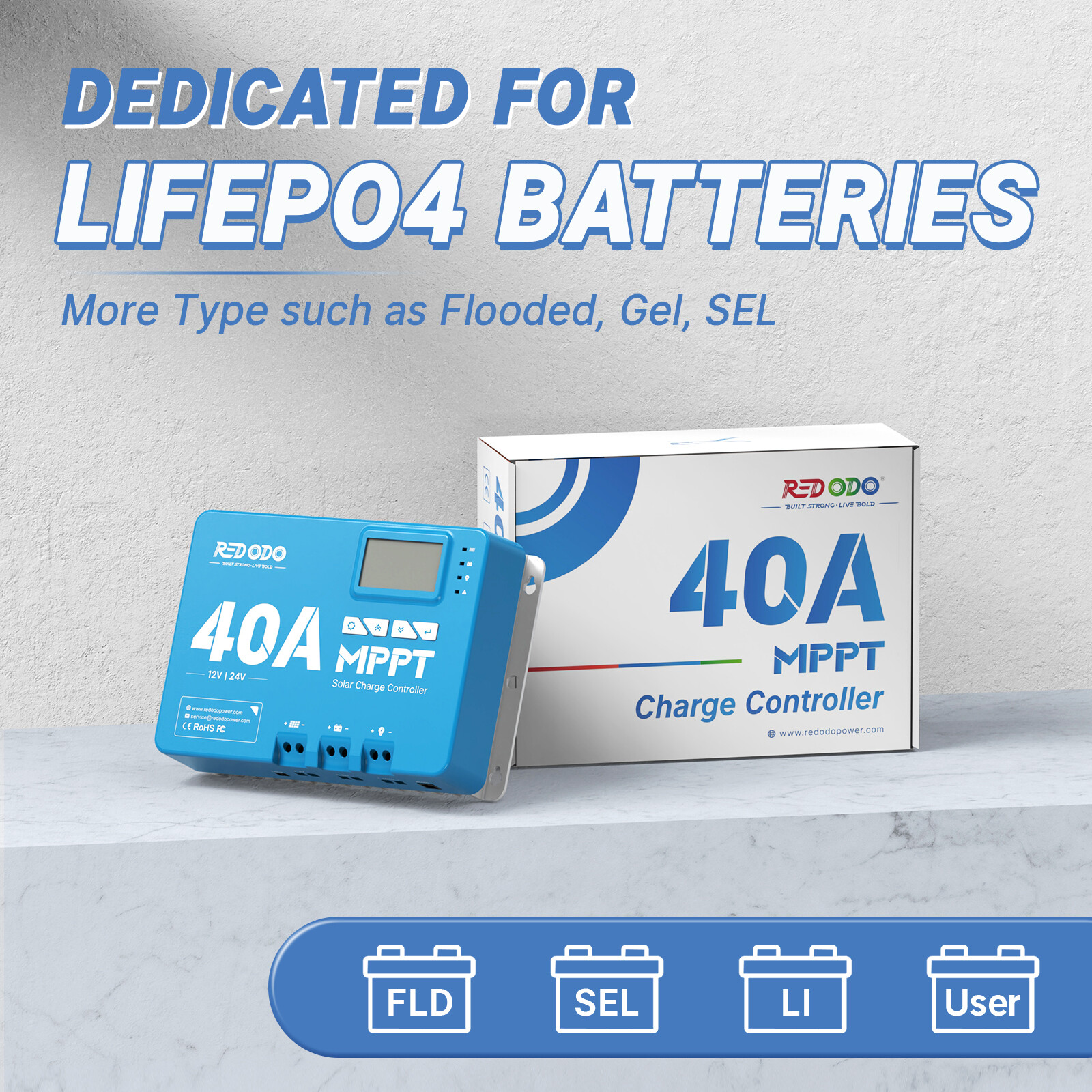 Redodo MPPT Solar Charge Controller 40A 12V/24V Bluetooth App Wireless Control
