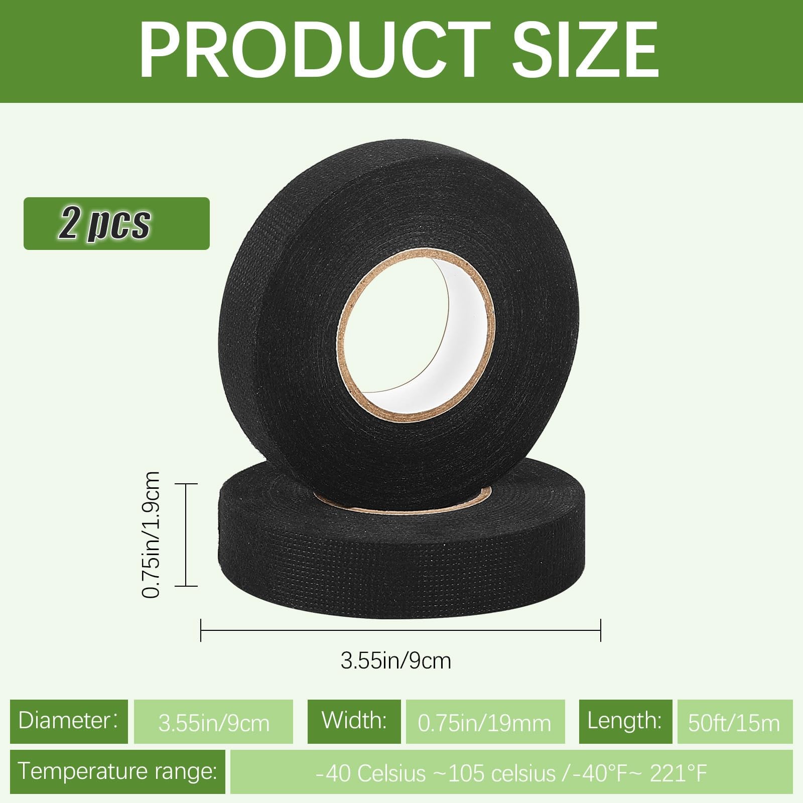 DASSNANE 2 Rolls Fabric Electrical 3/4 inch x 50 feet, 2pcs wire harness tape