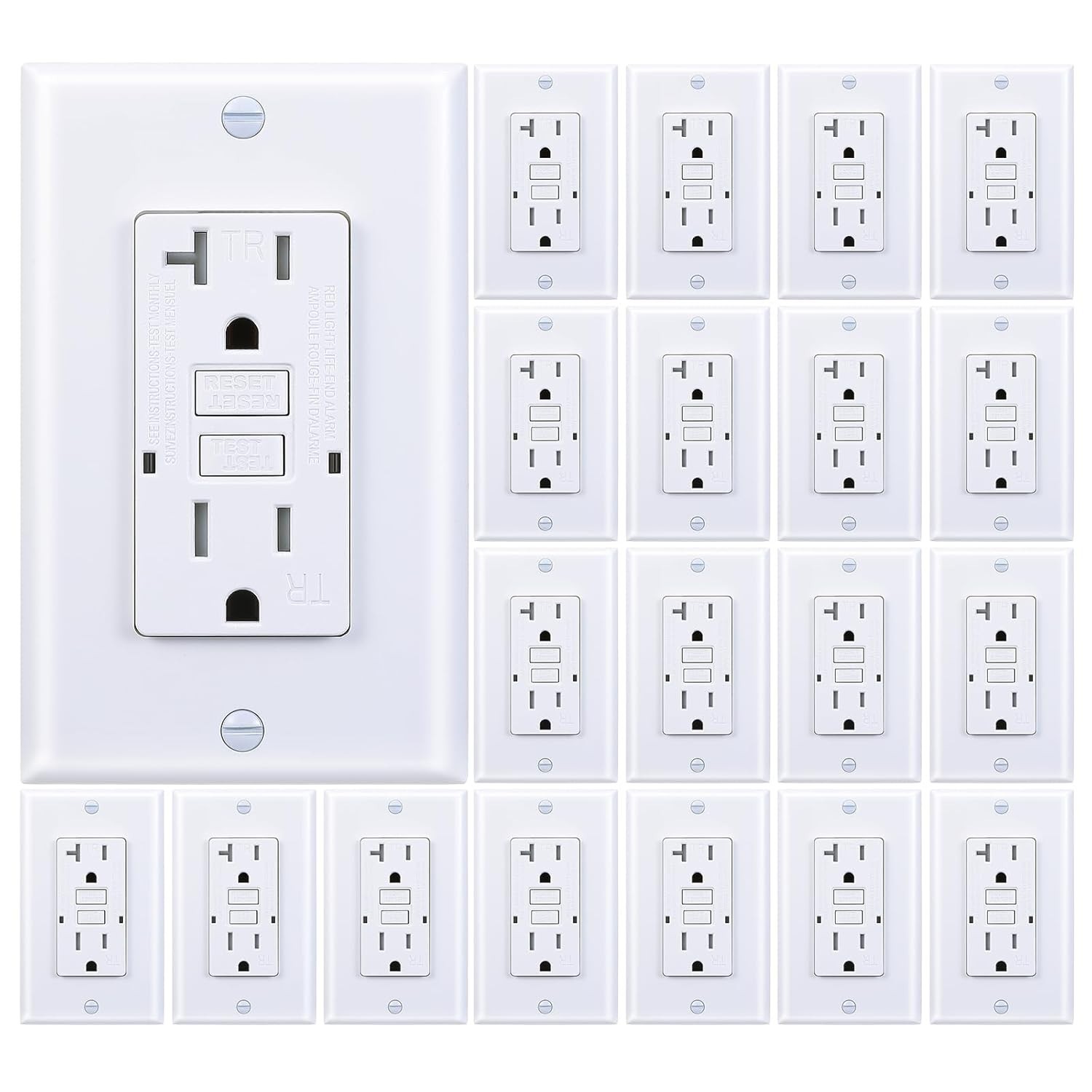 3Grace GFCI Outlet 20Amp with LED Indicator, Outdoor Tamper-Resistant, White