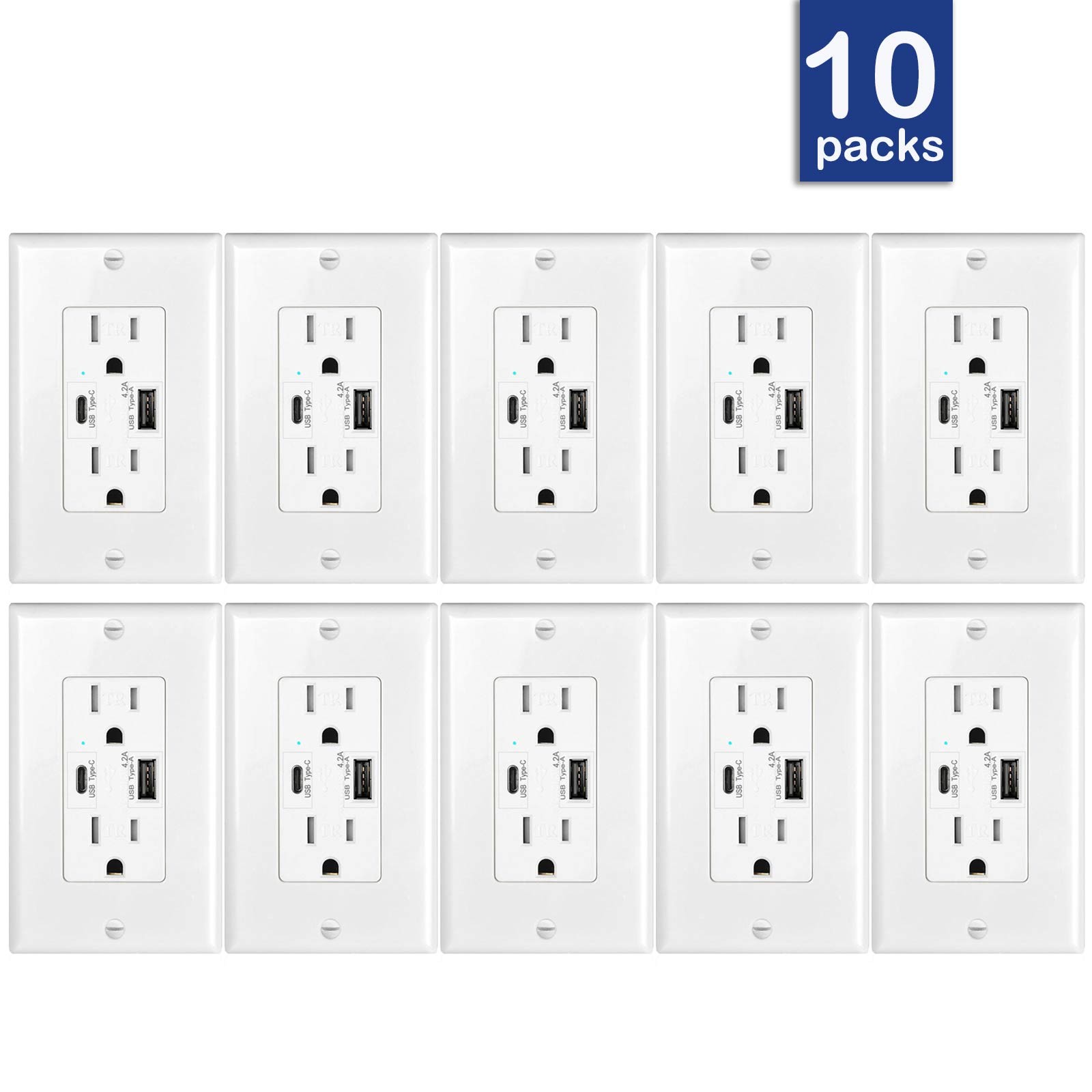 10x USB A/C Outlet Fast Charger 4.2A Duplex Receptacle 15A 125V Tamper Resistant