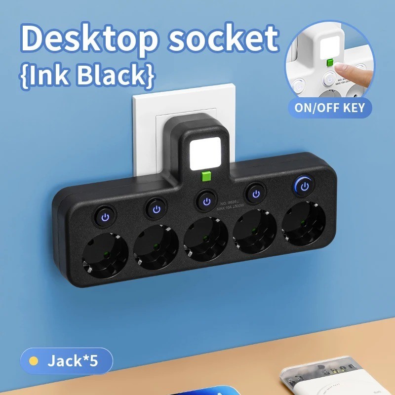 EU Multi Wall Plug Outlet 4 5 Sockets Electrical Socket No Extension Cord USB