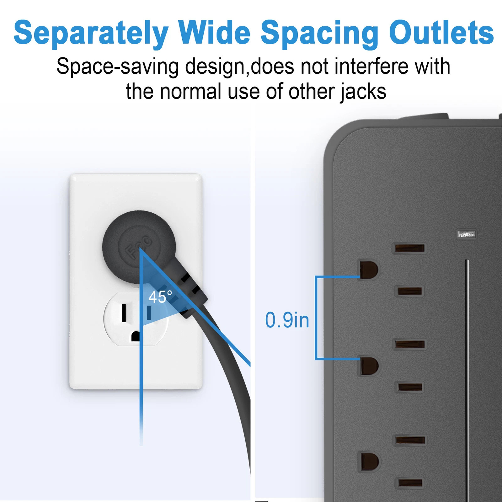 US Power Strip Surge Protector 8 AC Outlets 3 USB Ports + Type C Port 4 FT Cable