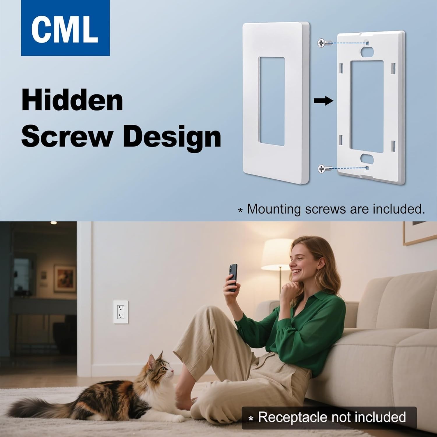 CML Matte White 1-Gang Screwless Decorative Wall Plates, 40 Pack Decorator Li…