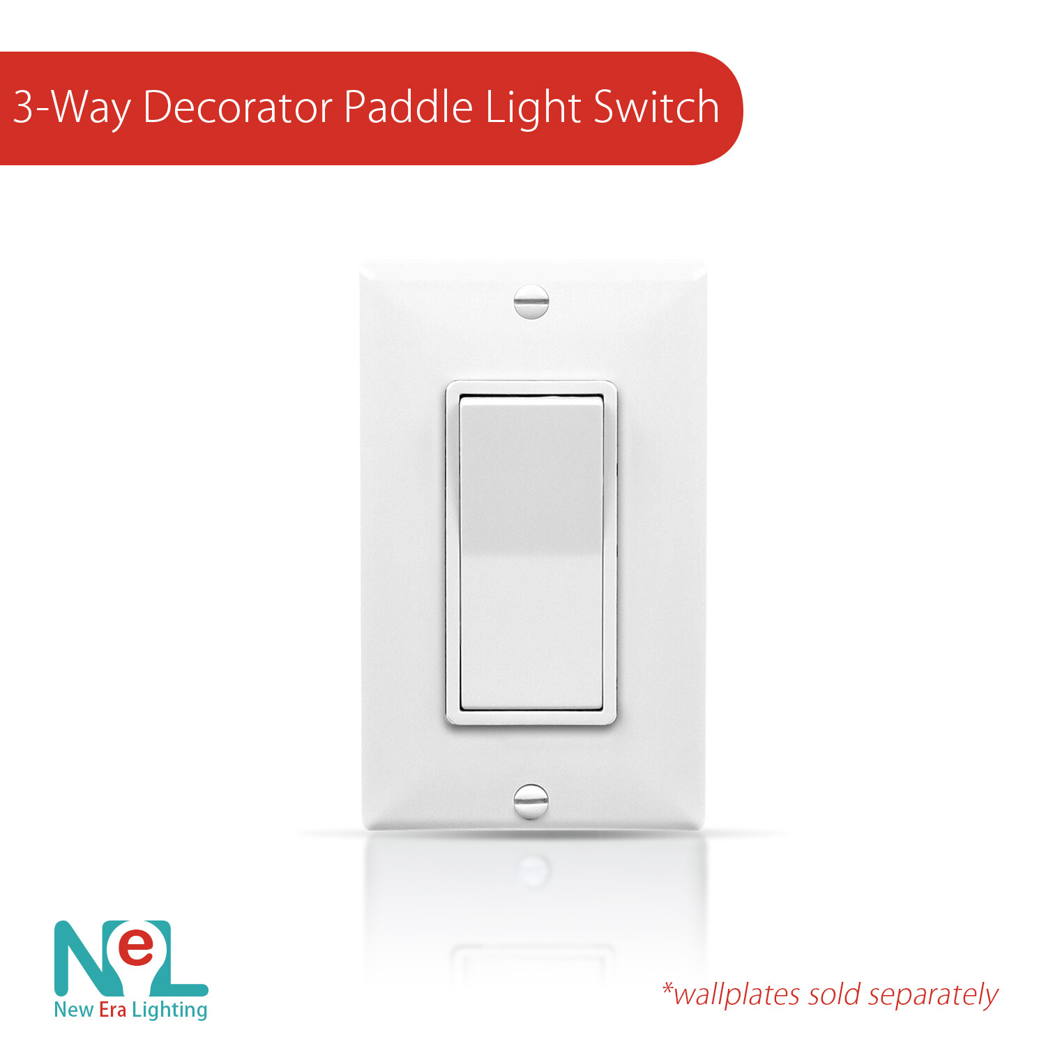 3-Way, Single-Pole, Wall Light Switch, On/Off Rocker Paddle Switch, UL, 10 Pack
