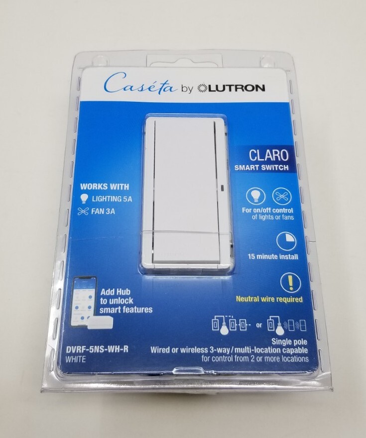 New Lutron Caseta Claro Smart Switch DVRF-5NS-WH-R White For Lights And Fans