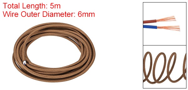 16.4ft 18AWG 2 Core Fabric Cloth Covered Round Wire Brown