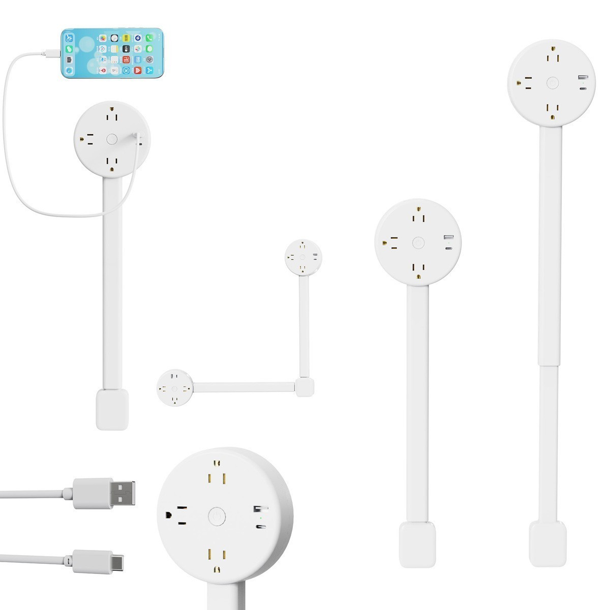 Round Electrical Outlet Expander Power Socket Rotating Extender Nightstands Desk