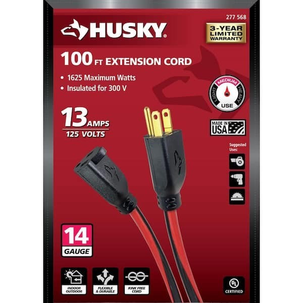 100 ft. 14/3 Medium Duty Indoor/Outdoor Extension Cord, Red/Black