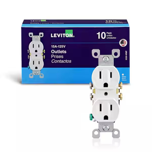 10 Pack Outlet Receptacle 125V 15 Amp Duplex Residential Dual Electrical Wall