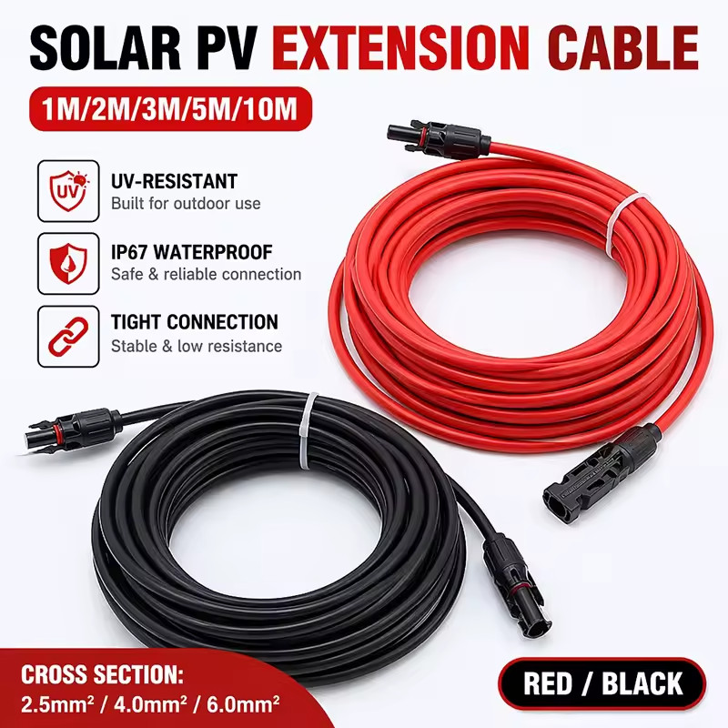 Solar Panel Extension Cable MC4 PV Wire 1M-10M 2.5 4 6mm² Red Black