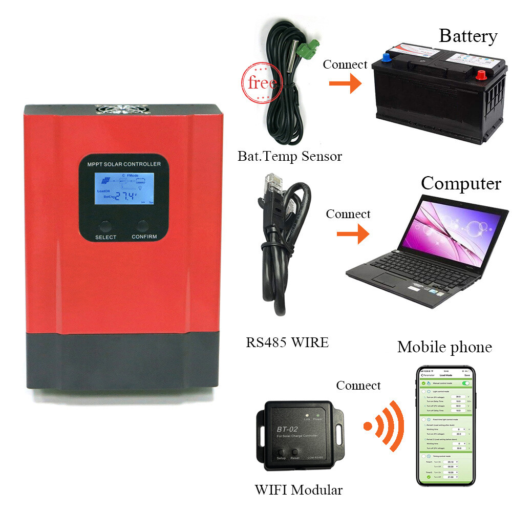 40A 60A MPPT Solar Charge Controller Regulator 12V 24V 48V Mobile APP Control US