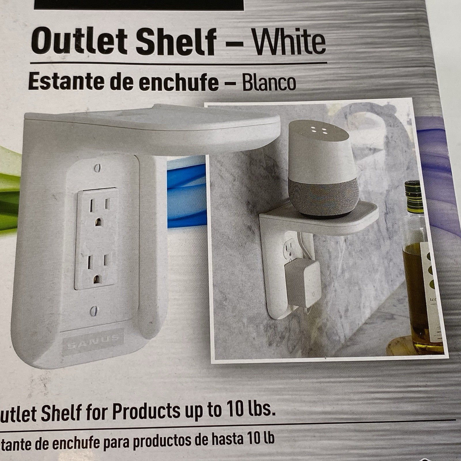 Outlet Shelf White SANUS Outlet Cover with a Shelf Above Holds 10lb – New in Box