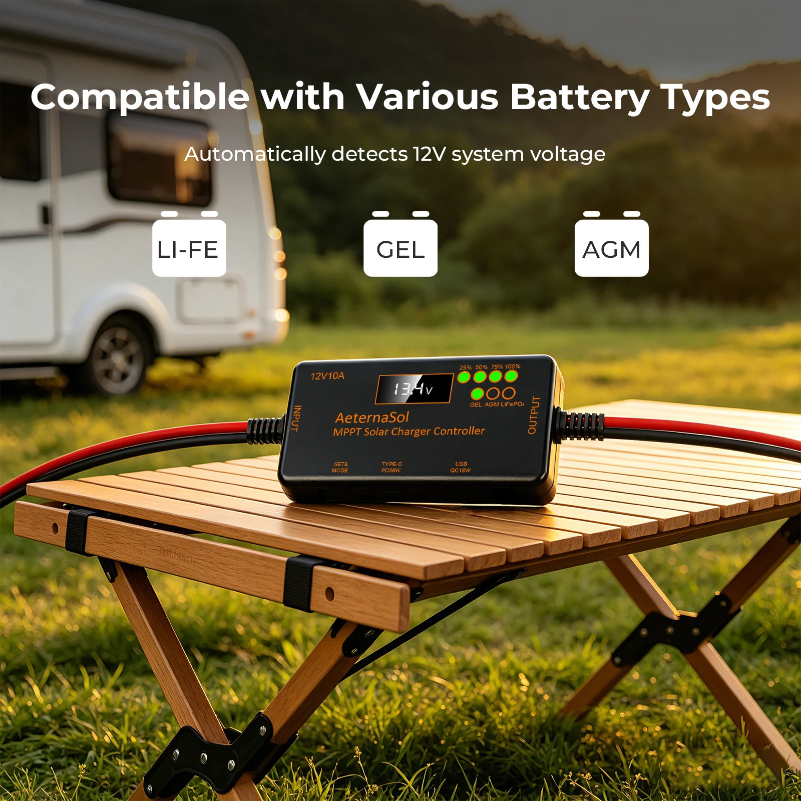 10A MPPT 12V Solar Charge Controller LCD for LiFePO4/AGM/Gel Battery