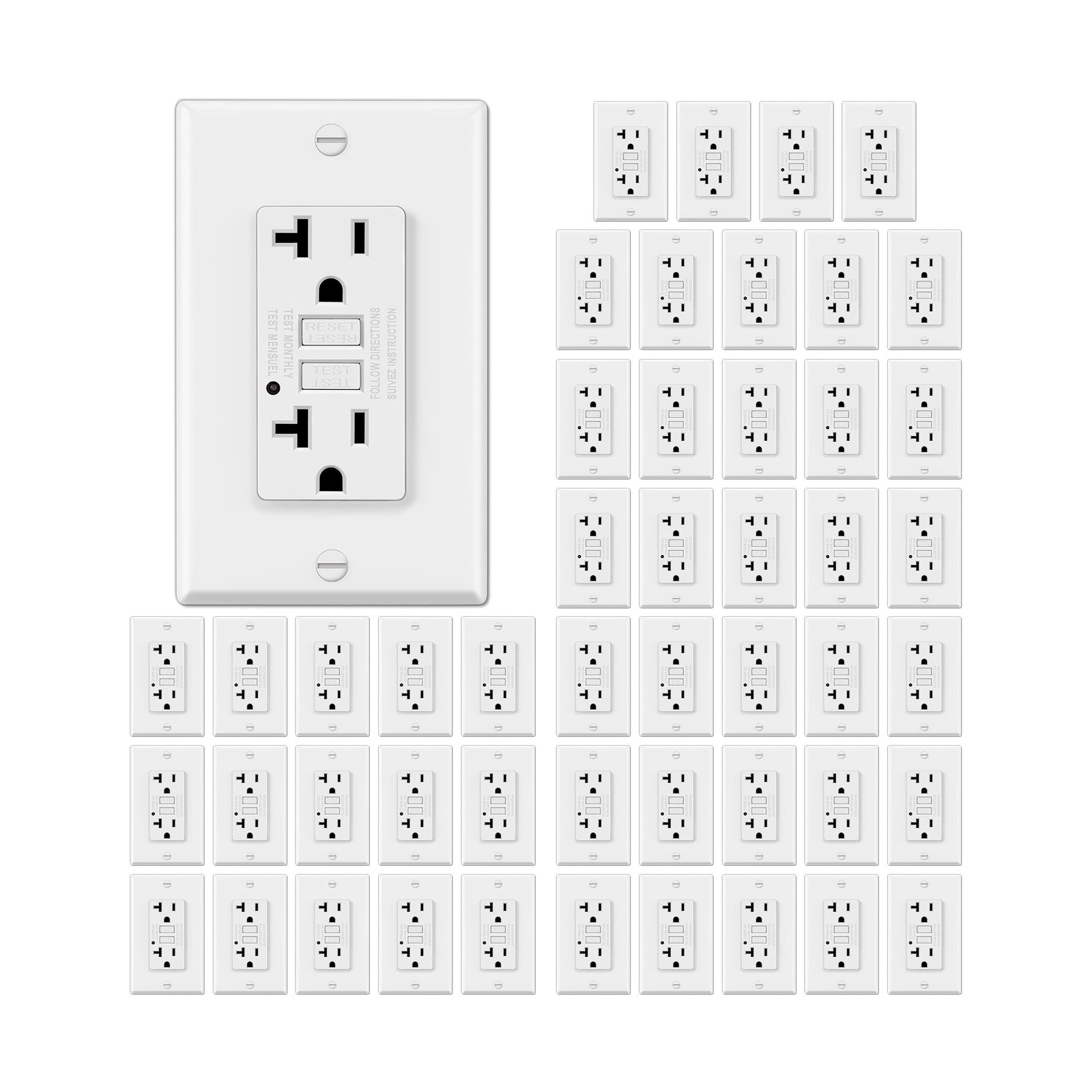 ELECTECK 50 Pack GFCI Outlets 20 Amp, Non-Tamper Resistant, Decor GFI Recepta…