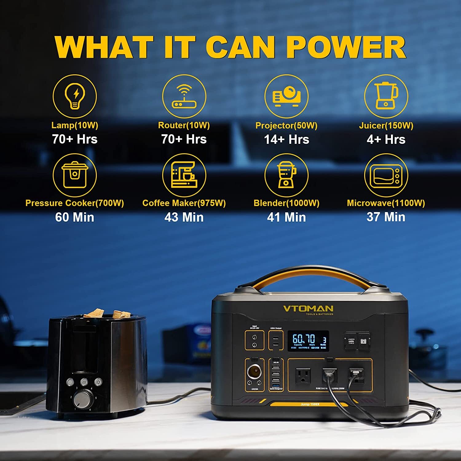 VTOMAN Jump 1500X Portable Power Station 1500W, 828Wh LiFePO4 Battery Generator