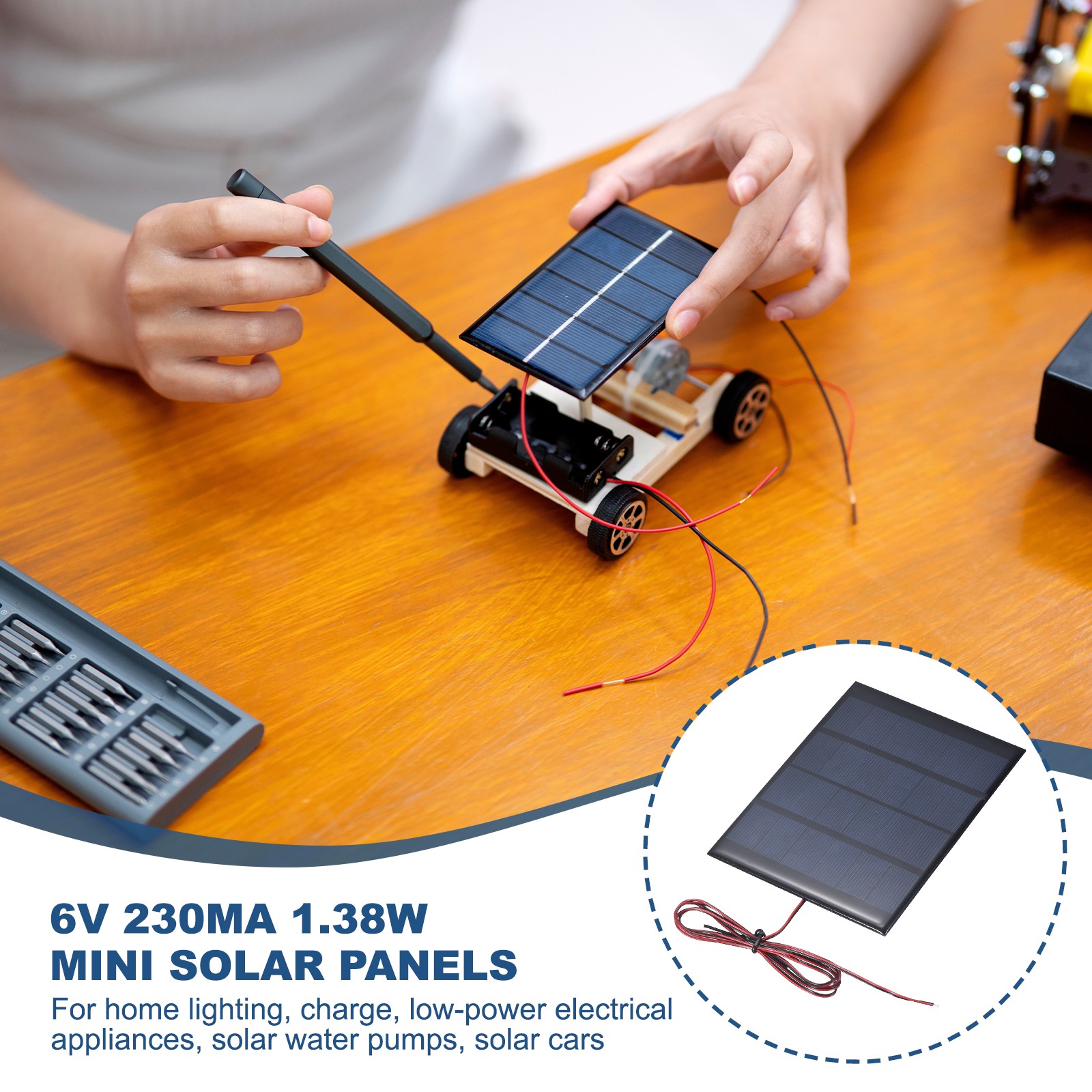 6V 1.38W 230mA Mini Solar Panels with Cable, 129.7 x 97.7mm