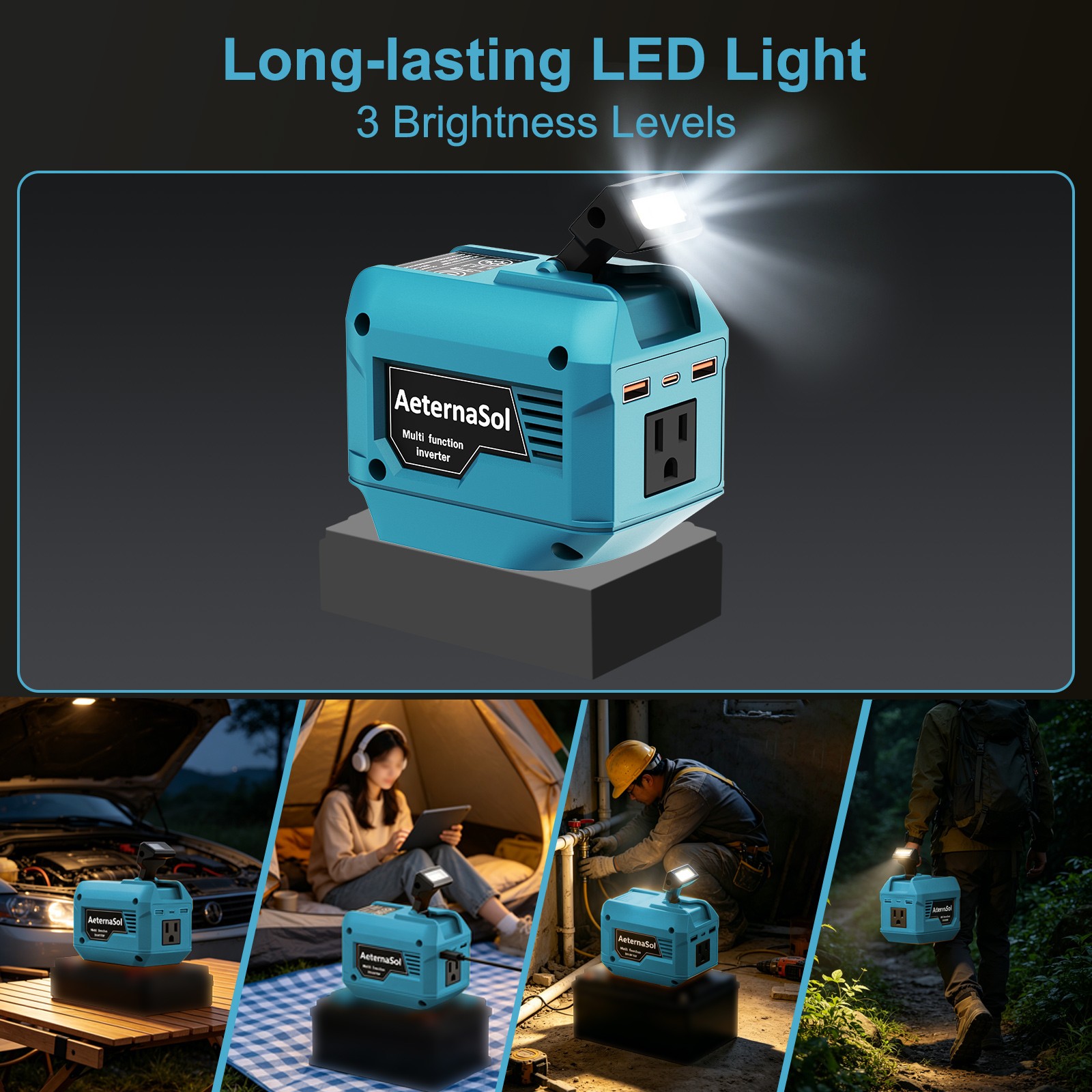 AeternaSol Power Inverter Peak 500W Portable Power Supply for Makita 18V Battery