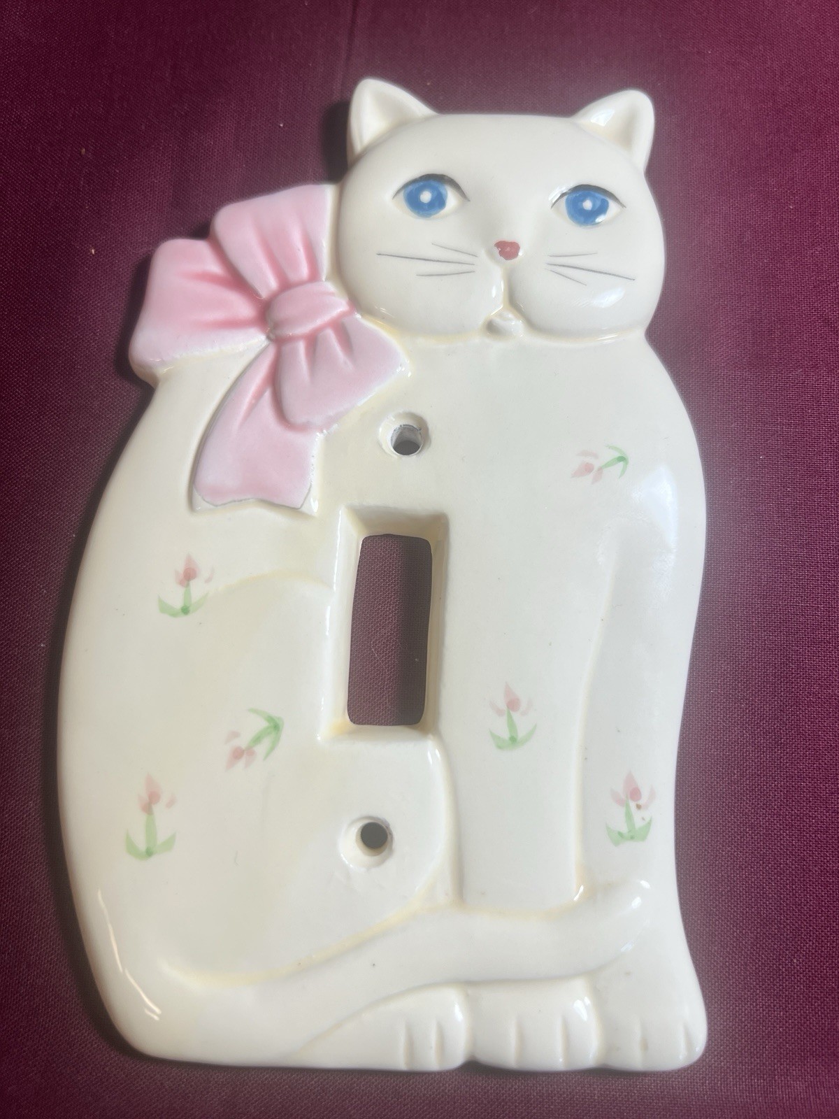 Vintage Price Products Ceramic Cat Light Switch Cover Plate 1980s Hand Painted