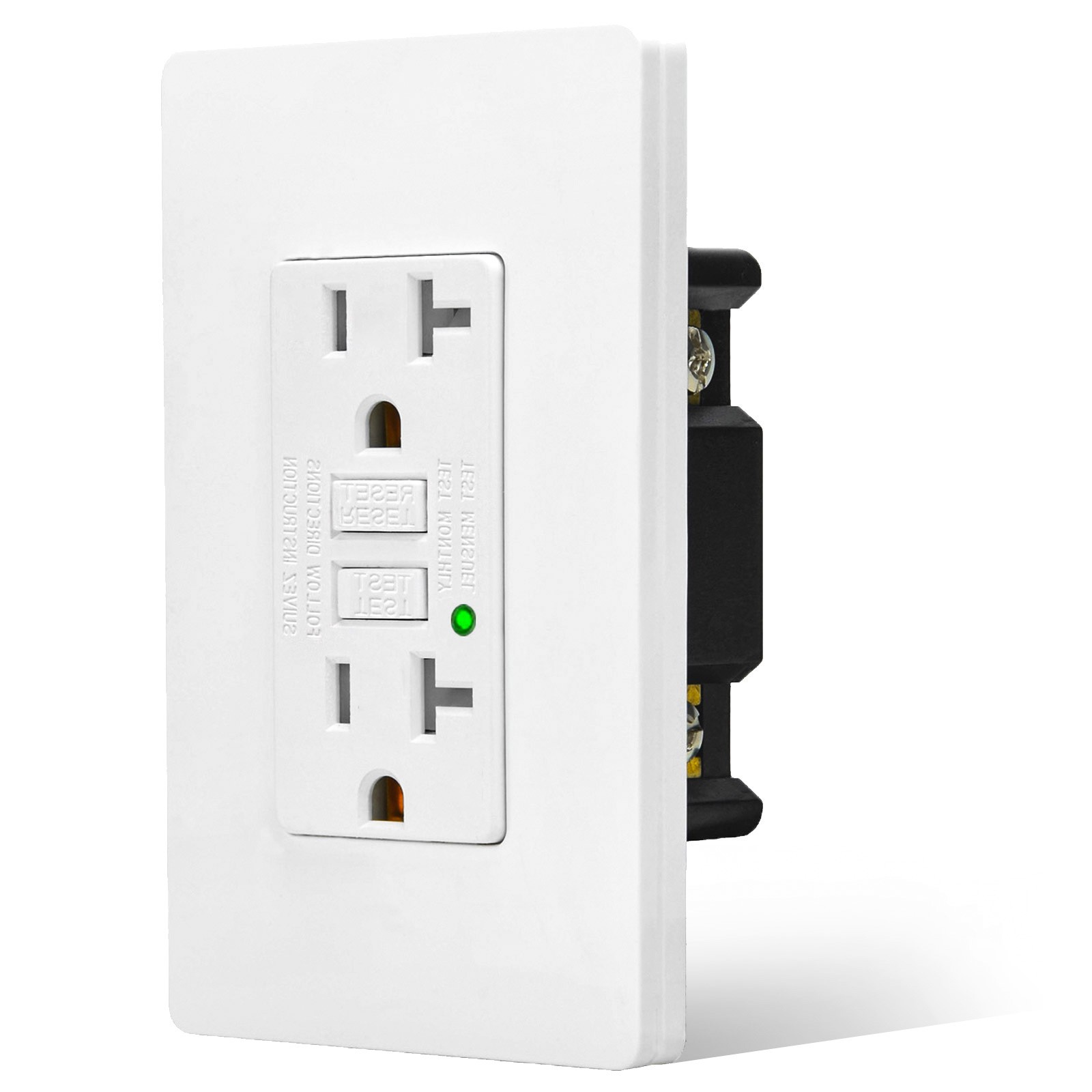 GFCI Outlet 20 Amp Ground Fault Electrical Receptacle LED Indicator Plate Non-TR