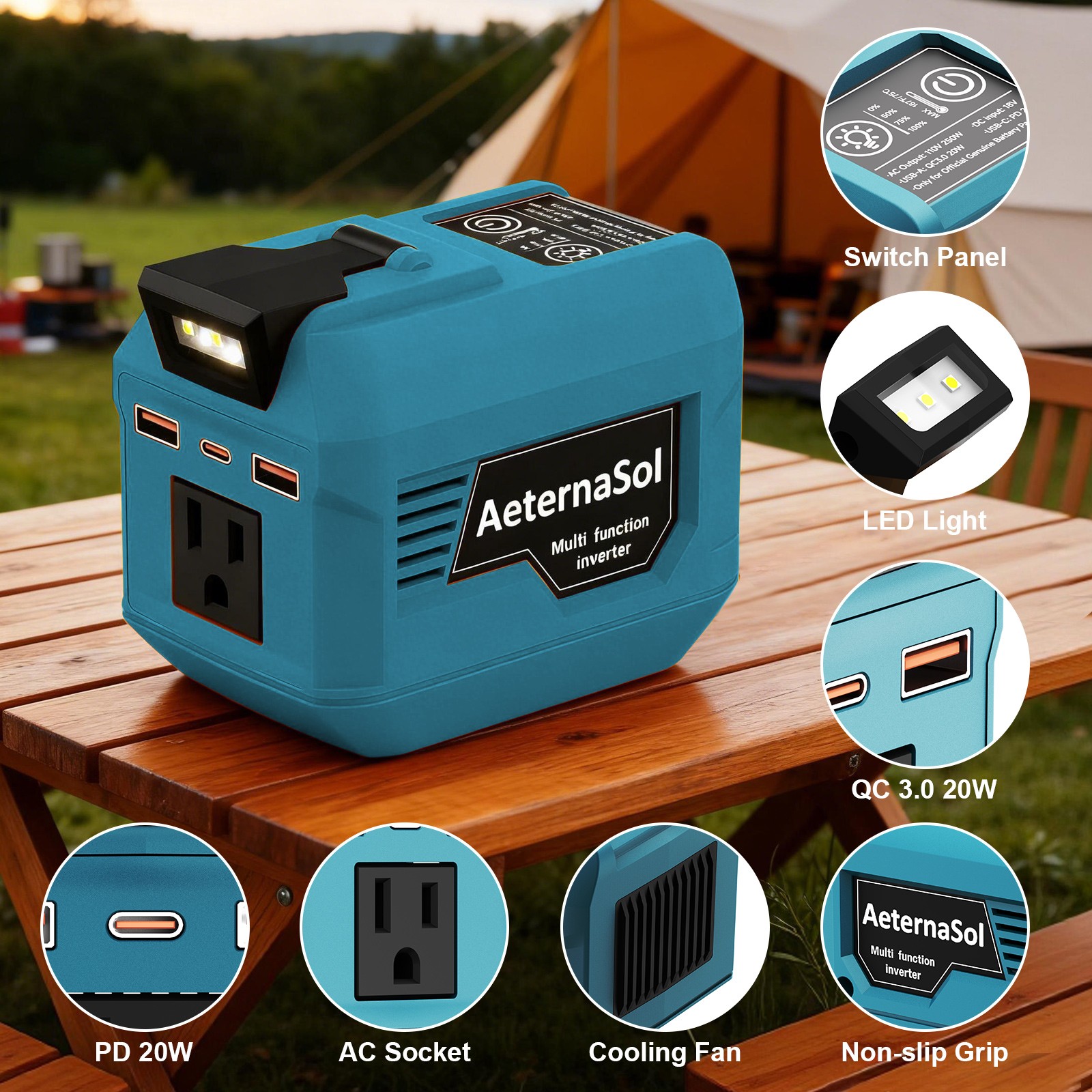AeternaSol Power Inverter Peak 500W Portable Power Supply for Makita 18V Battery