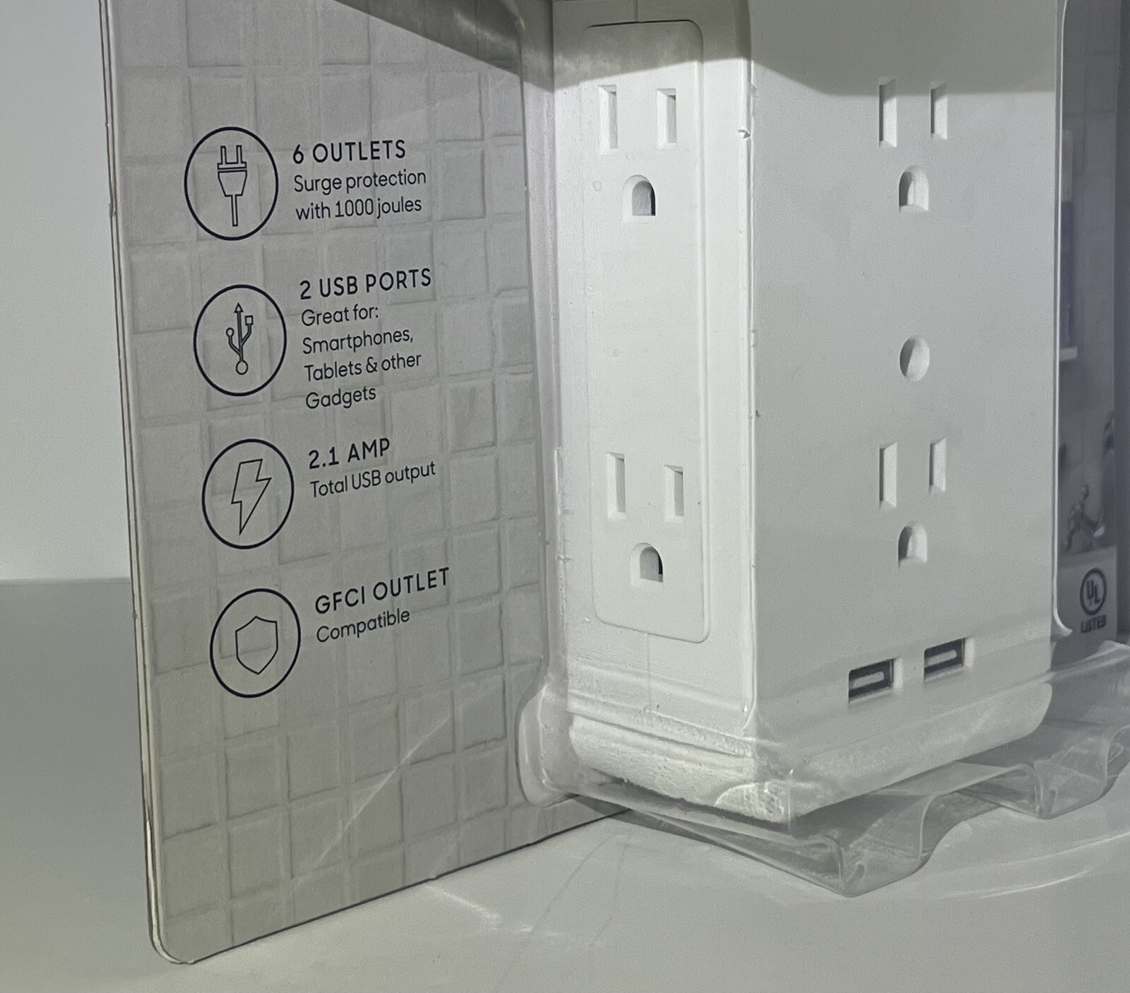 Sharper Image Socket Shelf Cordless Wall 6-Outlet Extender – White