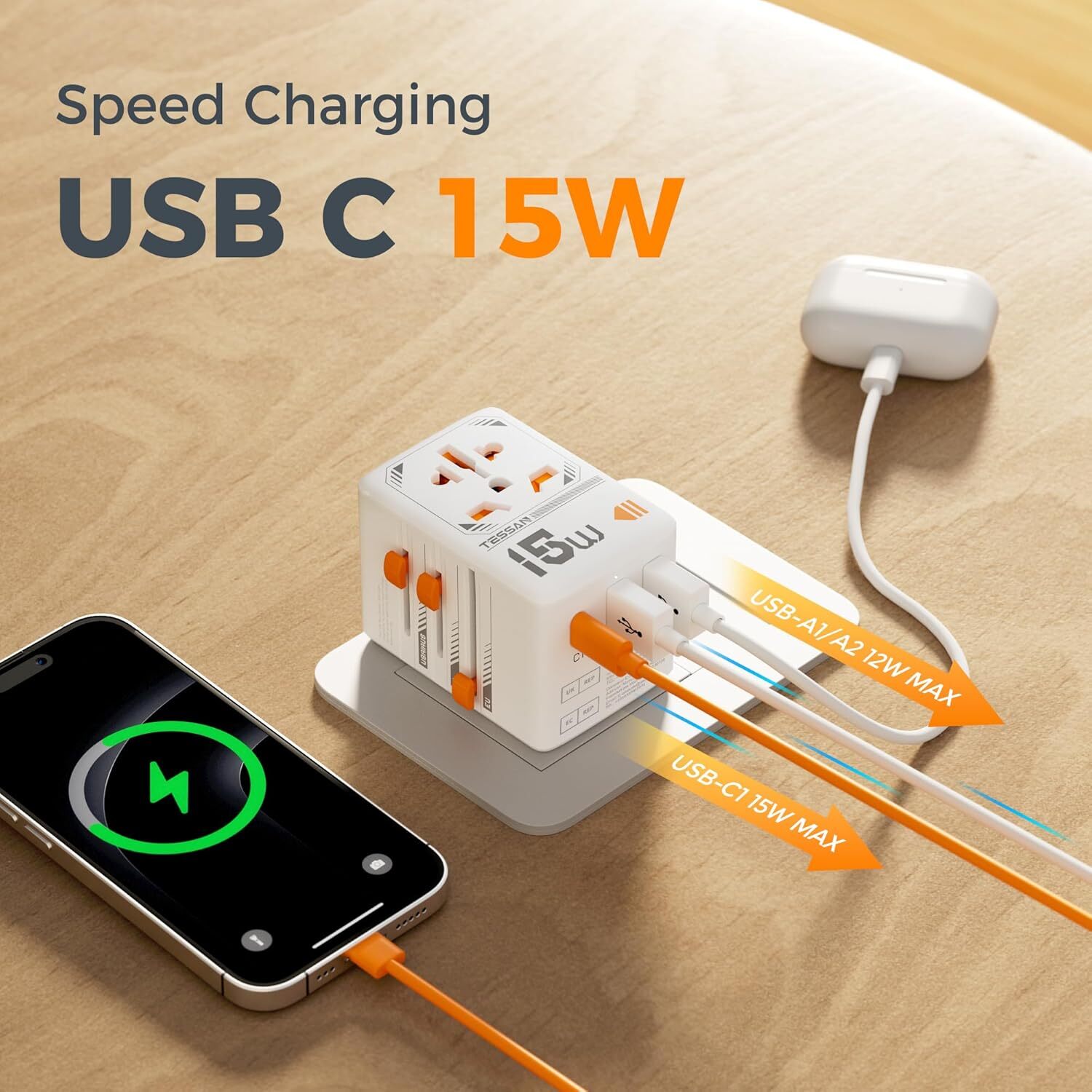 Universal Travel Adapter International Plug Adapter 1 USB C&2 USB A Type C/G/A/I