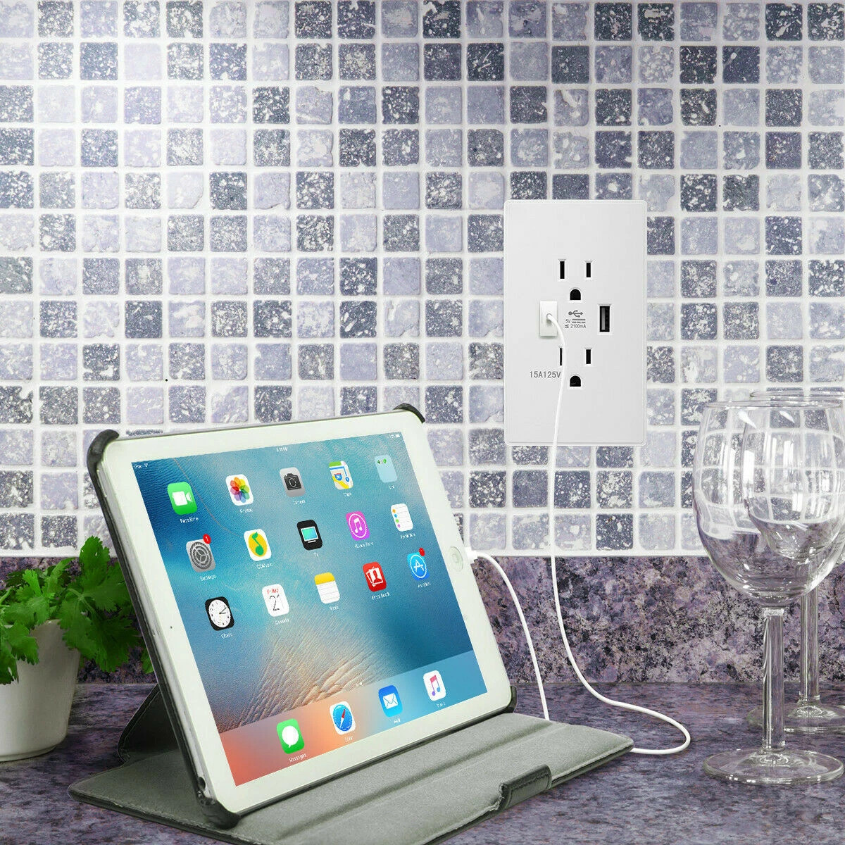 Dual Wall Outlet with USB Ports Charger AC Power Receptacle Plate Panel 15A 120V