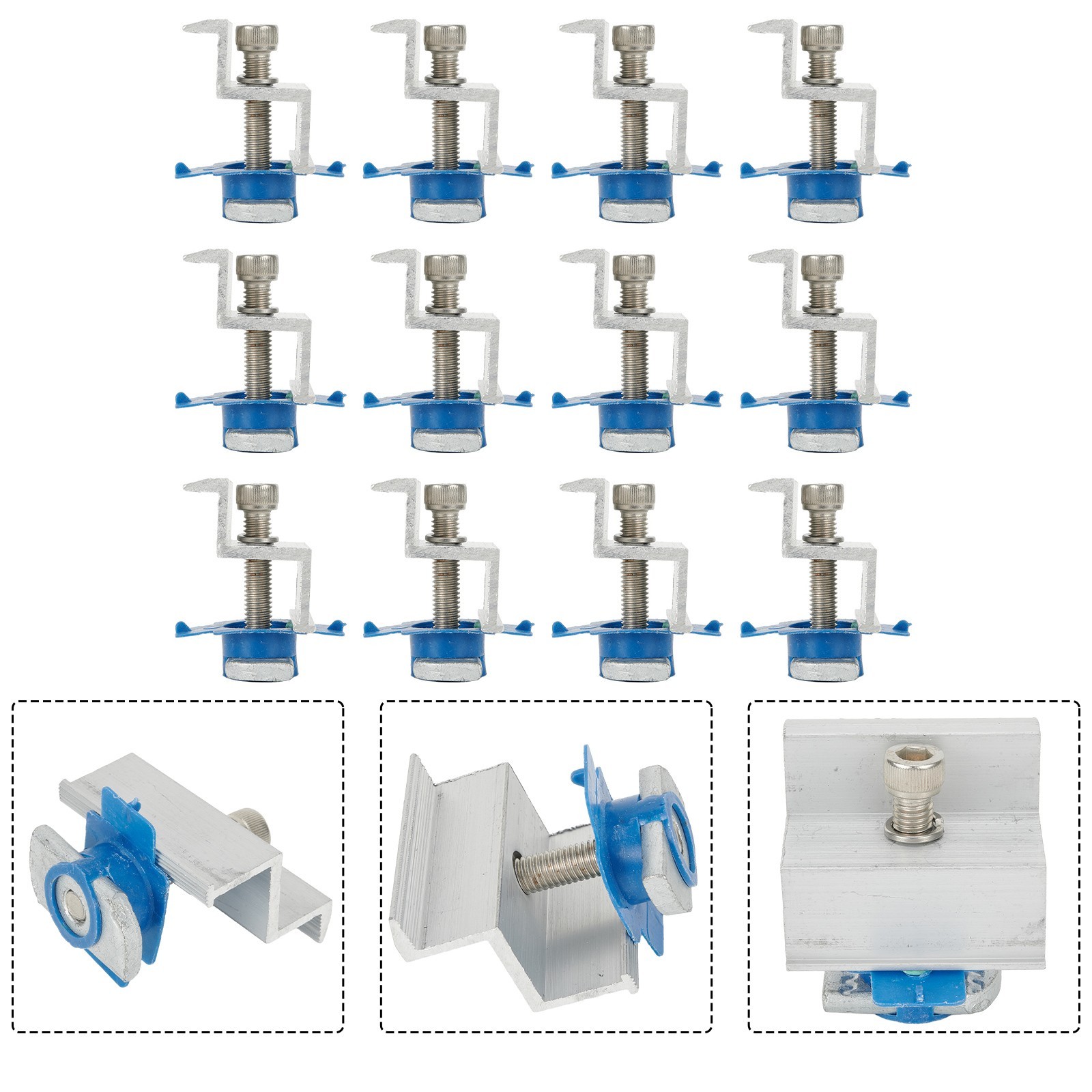 Bracket Solar Panel 12Pcs Aluminium Alloy Clamps Fixture For Mounting Rail