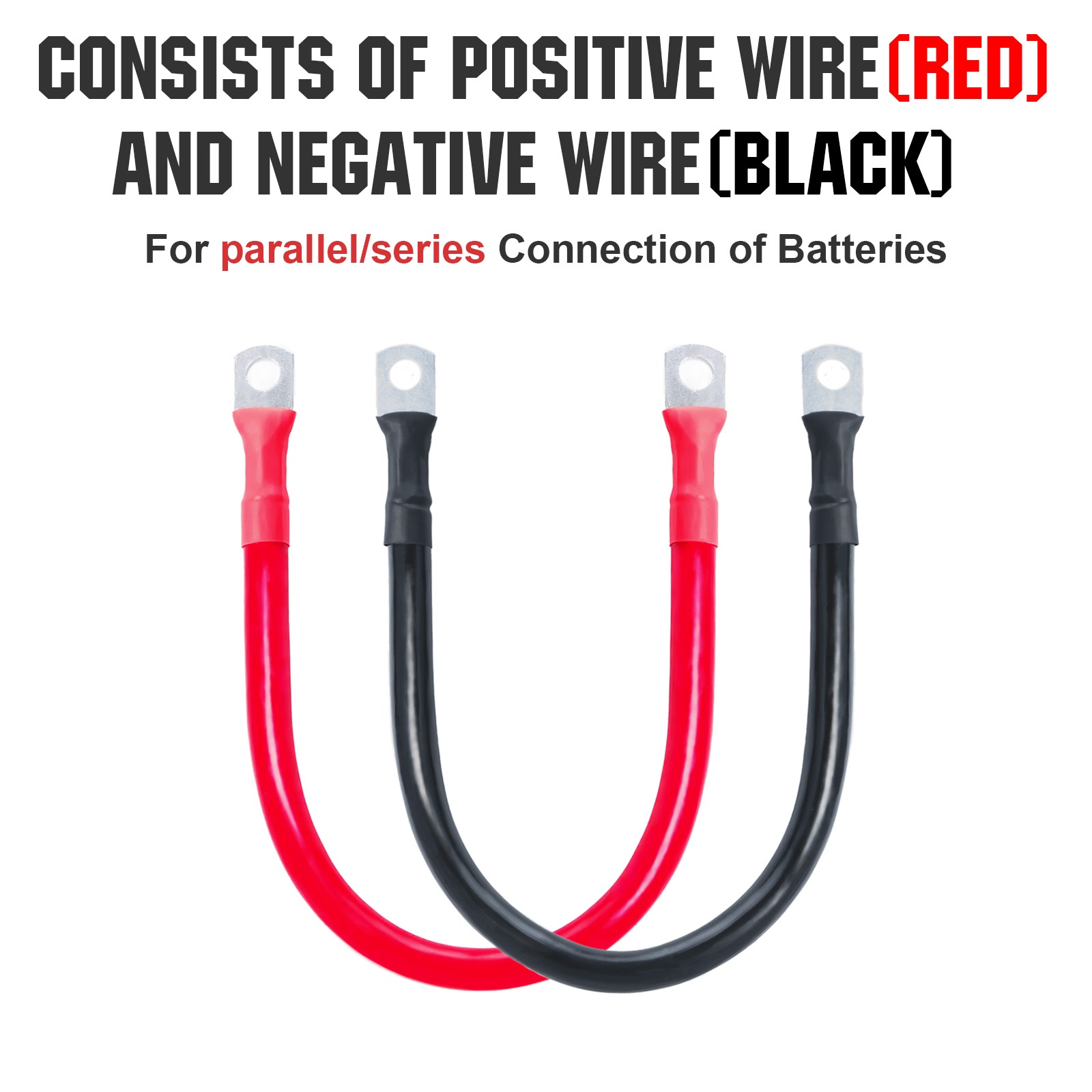 ECO-WORTHY 4 Pack M8 2AWG Battery Cable with 5/16” Lug Terminals 6.3inch Cables